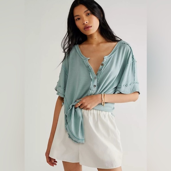 We The Free Tops - We The Free by Free People Heritage  Henley Ocean Mist – Size XS